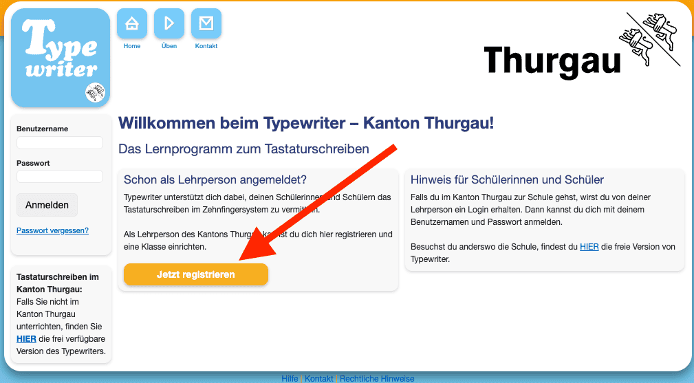 Pagina iniziale di tg.typewriter.ch con il pulsante "Registrati ora"