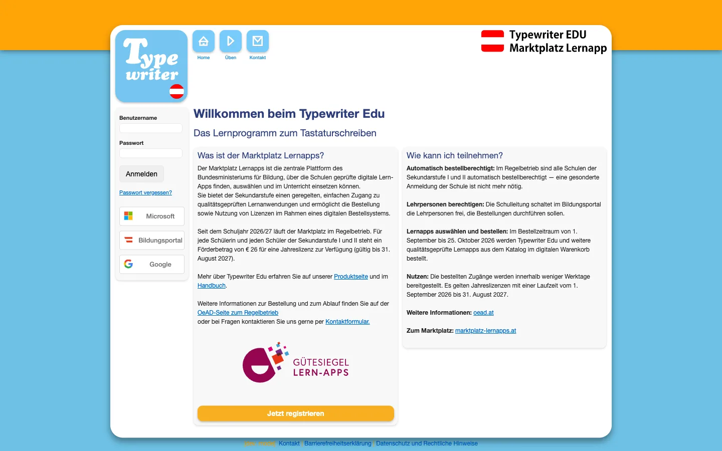 Pagina di accesso dell’istanza EDU con i pulsanti per Microsoft, Bildungsportal e Google sotto il modulo di accesso locale