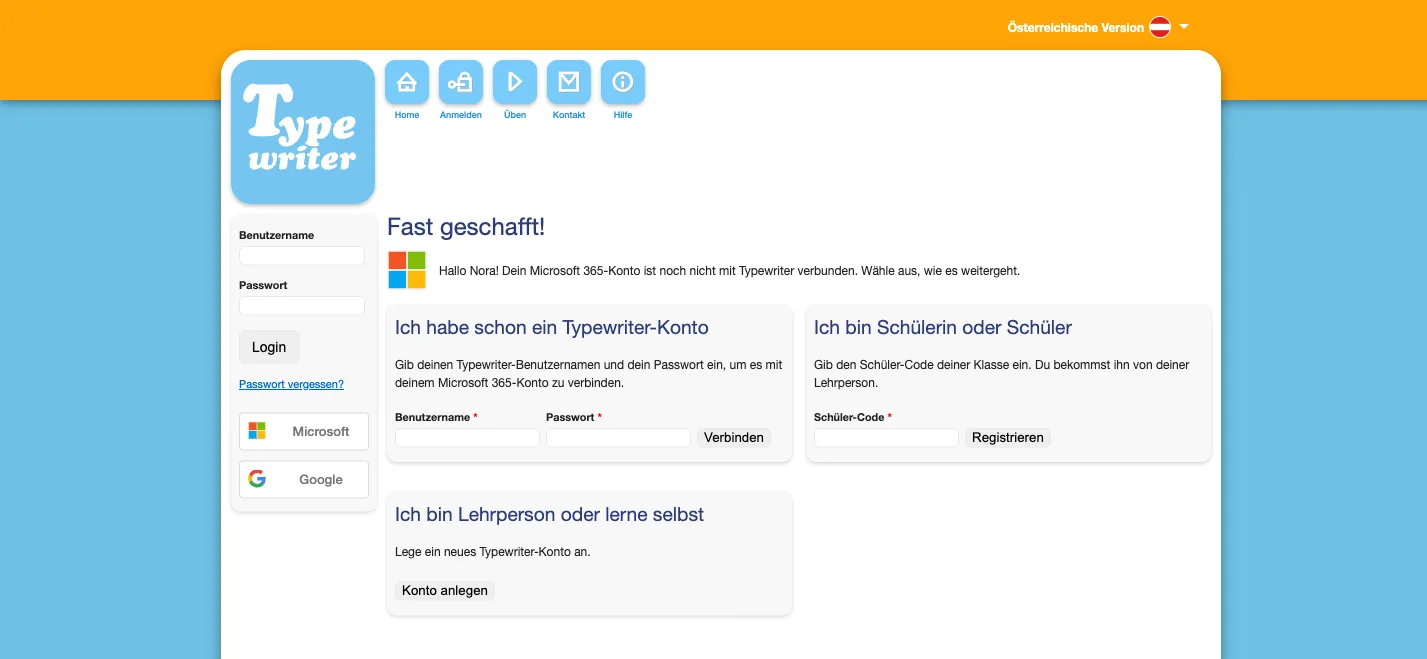 Pagina di arrivo «Ci siamo quasi!» con le tre schede per account esistente, codice alunno e nuova registrazione